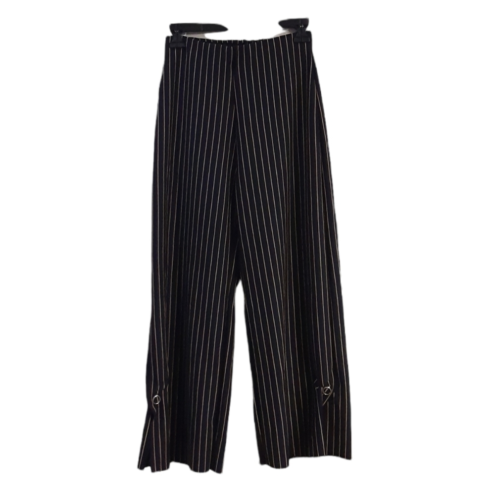 Zara Dark Blue and Tan Striped Wide Leg Office Siren Corpcore Dress Pants Size S